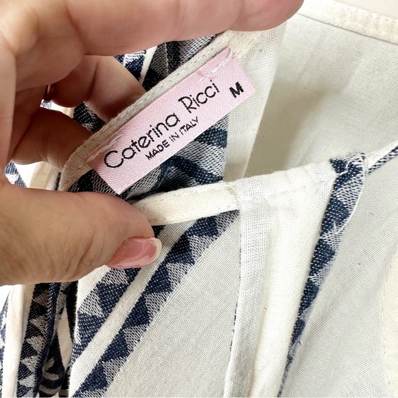 Caterina Ricci Dress Navy Blue & White Ruffle Tie Back Sleeveless Dress Medium - Picture 9 of 12